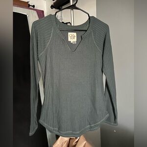 Chaser Waffle-Knit Long Sleeve Top in Slate Green